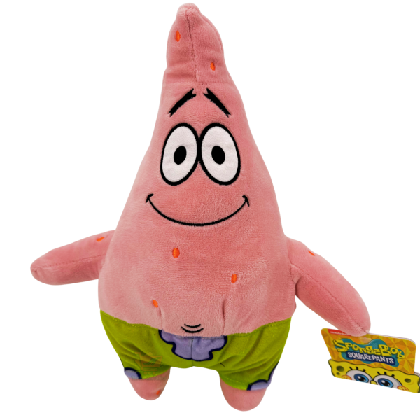 Patrick Star Plüschtier aus SpongeBob ca. 33 cm in Pink mit grüner Shorts und freundlichem Gesichtsausdruck.